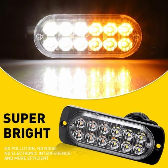4xAmber White Strobe Light 12LED Car Truck New Beacon Warning Hazard Flash