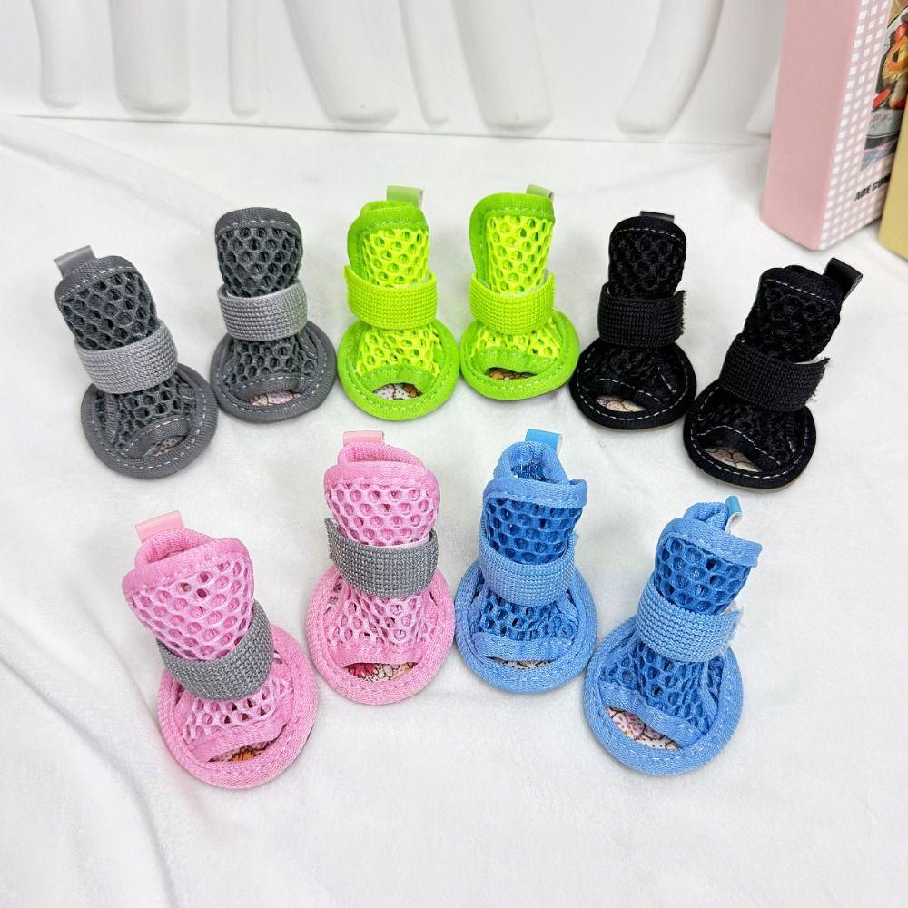 4Pcs/Set Soft Summer Dog Shoes Non-Slip Hollow Puppy Shoes Dog Paw Protector  for Small Medium Dogs