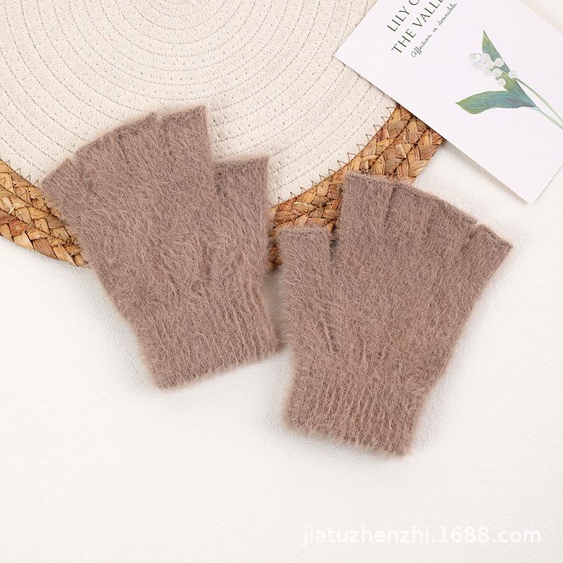 Gants d'hiver chauds en laine tricotée pour étudiants, demi-doigts, coupe-froid, vente en gros