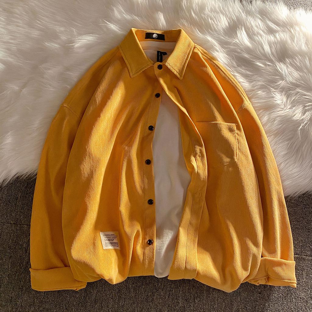 Spring Autumn Corduroy Long Sleeve Men's Shirts Streetwear Solid Color Oversize Harajuku Man Shirt