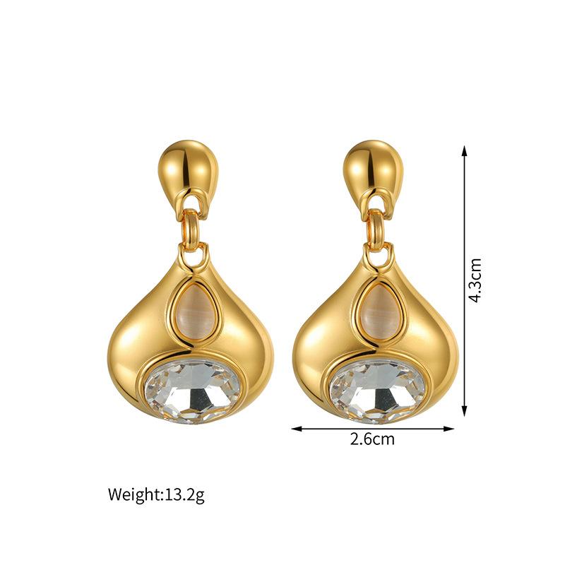Stainless Steel 18K Real Gold Plated Teardrop Zirconia Pendant Earrings Fade Resistant Lightweight Luxury Vintage Jewelry Women