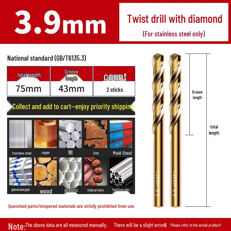 Stainless Steel Twist Drill Bit Set for Super Hard Steel (Sizes 3.1–4.0)