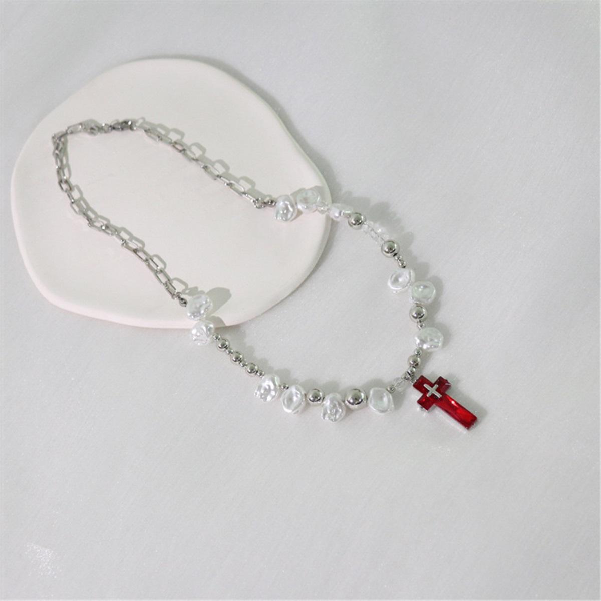 

Tooxika Sweet Cool Hottie Pearl Cross Necklace Men s And Women s Hip Hop Personalised Dark Collarbone Chain