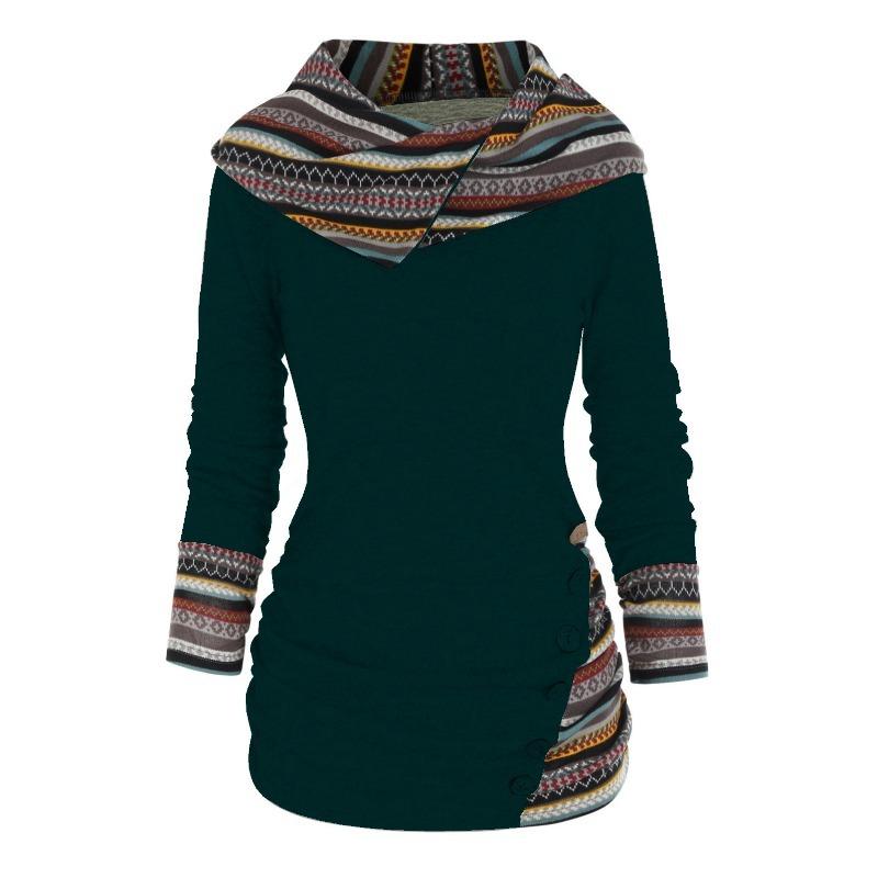 

Женские толстовки с капюшоном, трикотажный топ с геометрическими полосками и длинными рукавами, с имитацией пуговиц XXXL