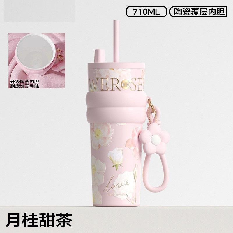 New Bingba Cup 111 Stainless Steel Thermos Cup High Value Women's Portable Straw Cup Large Capacity Car Coffee Cup