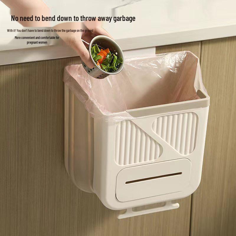 Punch-Free Wall-Mounted Foldable Trash Can for Kitchen and Bathroom.