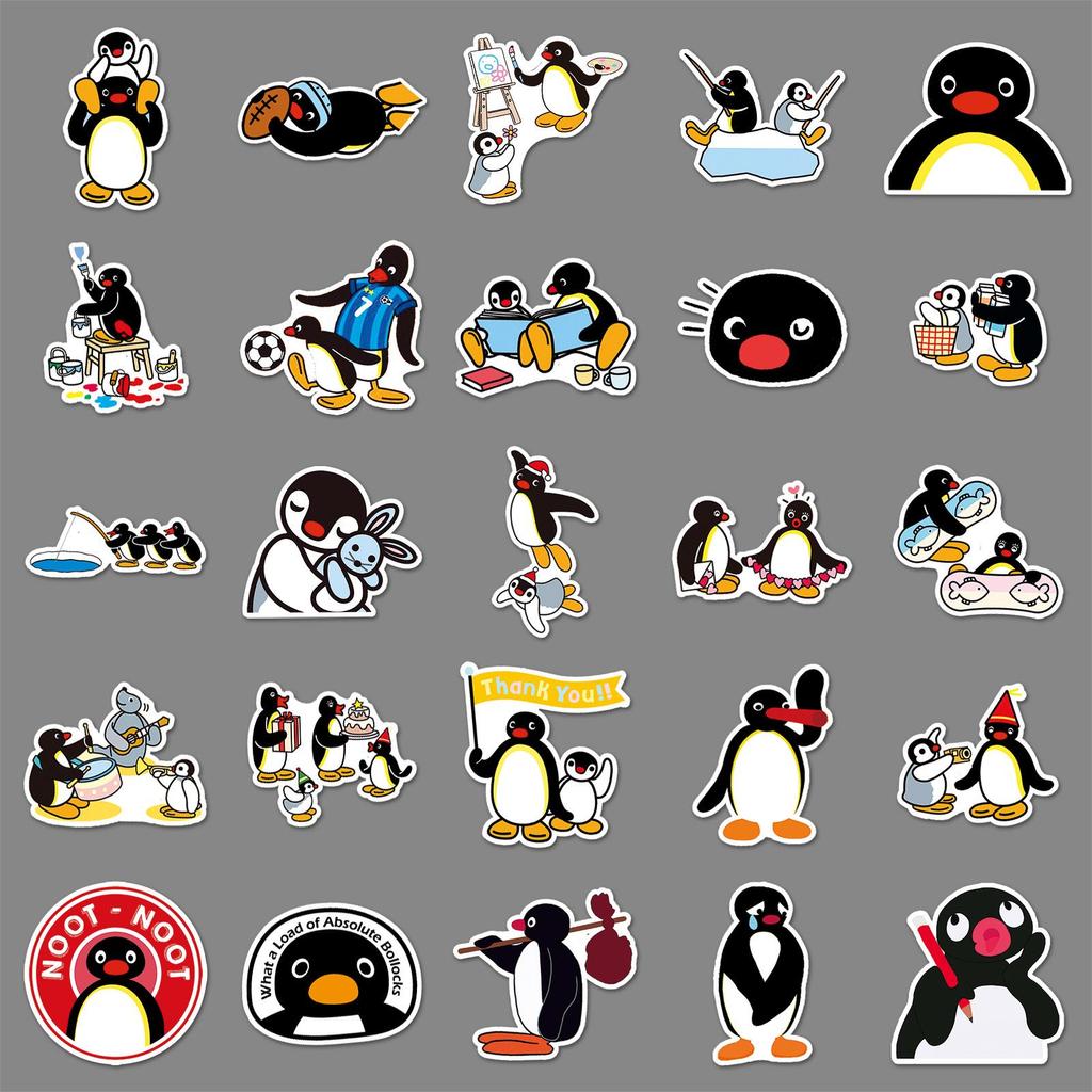 Pingu Penguin Family Waterproof Stickers: Cute Cartoon Animals for Decor, Phone Cases, Planners, 50 Sheets