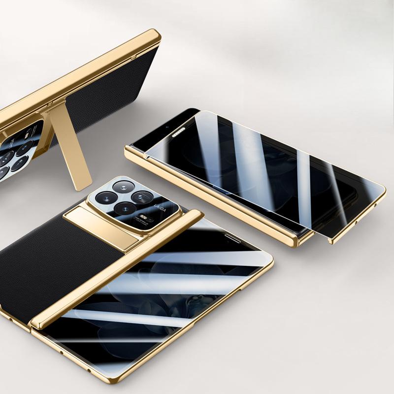 Suitable for Xiaomi Mix Fold Phone Case Film Integrated Electroplated Hinge MIX Fold 4 Business Men's Stand Plain Leather Case