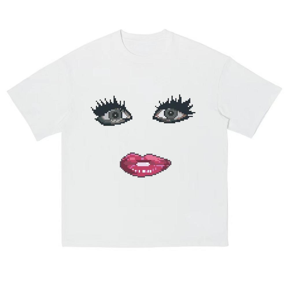 Augen- und Mundausdruck Bedrucktes Baumwoll-Kurzarm-T-Shirt im europäischen und amerikanischen Stil Singen Kreative Jacke Lustiges Meme