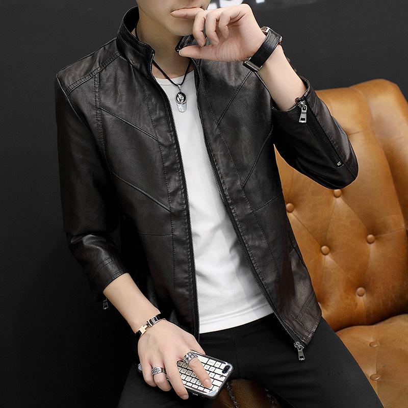 

Осень и зима новое кожаное мужское пальто корейская версия тренда тонкий красивый молодежный весенне-осенний мужской мотоциклетный пиджак мужской 4XL