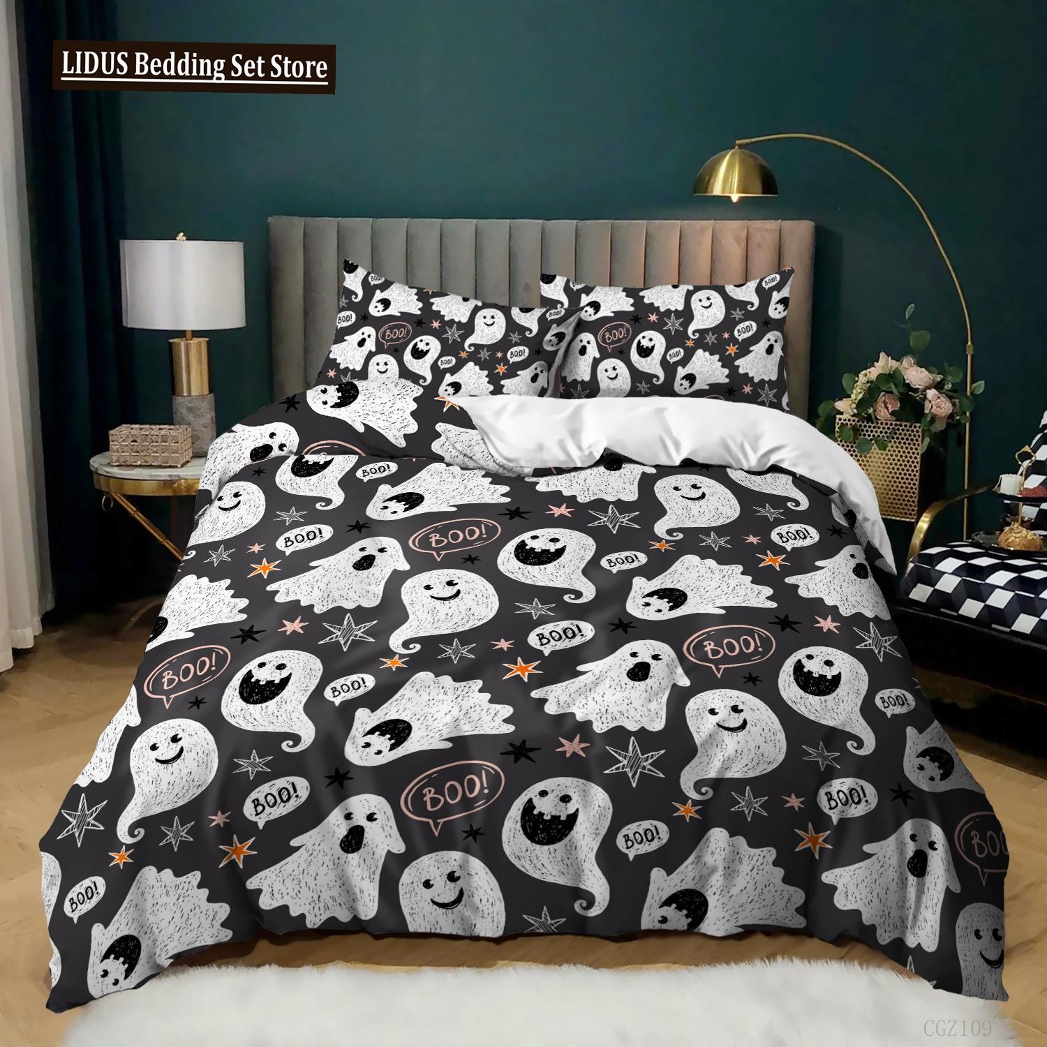 

Комплект пододеяльника из полиэстера на тему Хэллоуина размера кинг/квин Призрак Тыква Фонарь Летучая мышь Для детей Мальчиков Девочек Готический Жуткий Мультяшный EU single(135x200cm)