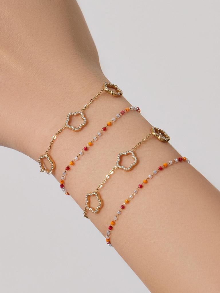 18k Gold Plated Stainless Steel Zirconia Flower Necklace & Bracelet Set with Natural Stone Beads - Light Luxury Jewelry.