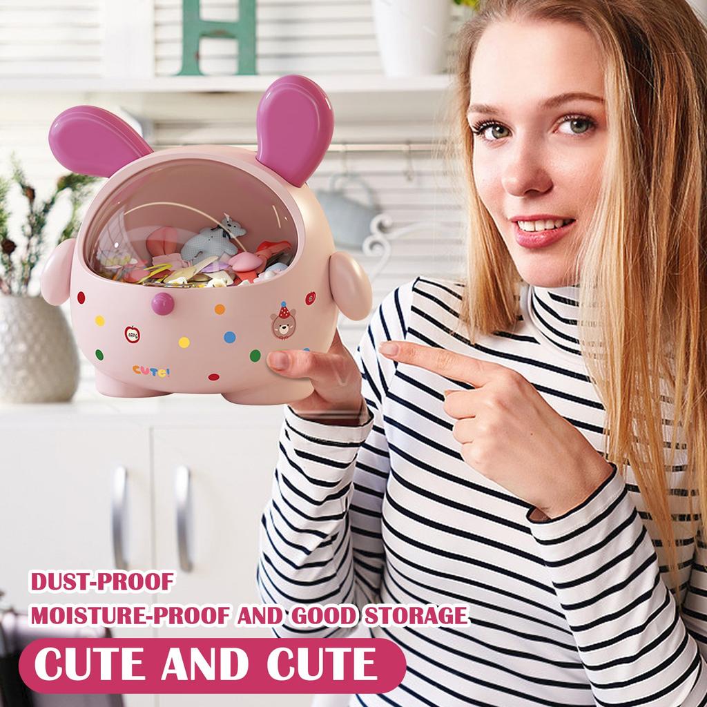 Cute Cashier Candy Storage Box Plastic Transparent Tape Cover Desktop Cartoon Creative Bar Multi Functional Tea Bag Storage Box