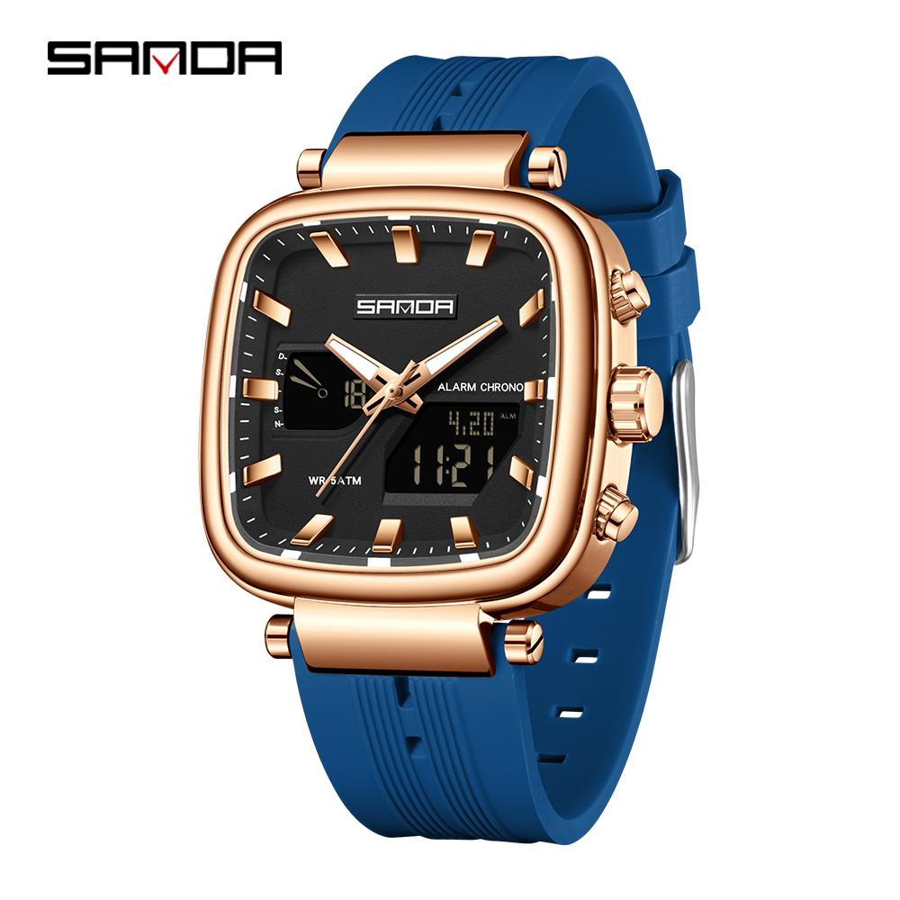 SANDA 6282 Fashion Luxury Men's Electronic Watch Dual Monitor Sports Waterproof Night Light Men's Electronic Watch