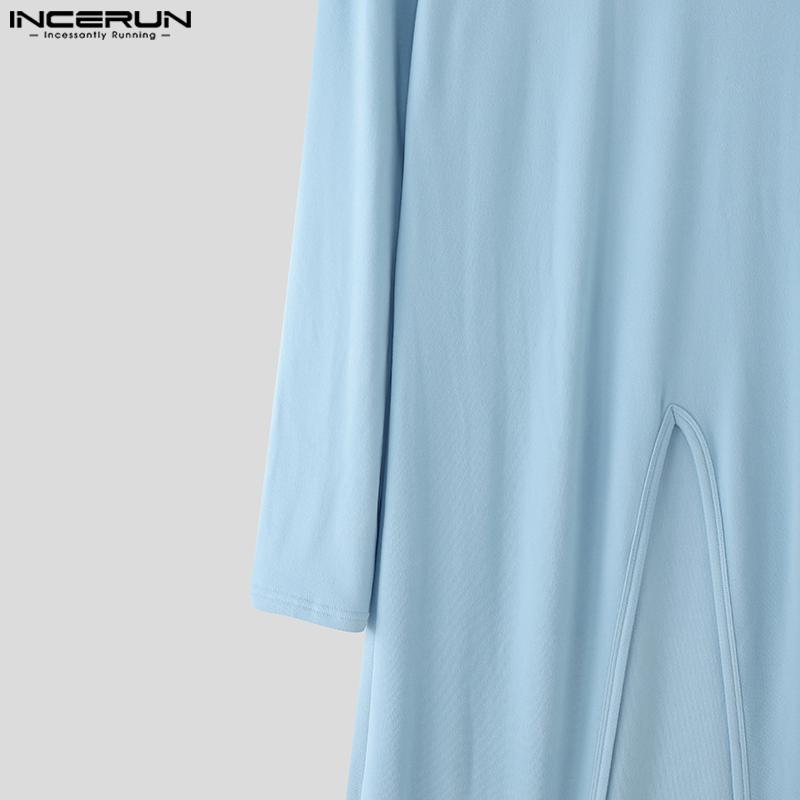 INCERUN Men Turtleneck Long Sleeve Zip-ip High Splits Long Tunic Tops Pullovers