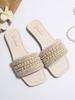 [Foreign Trade] Summer New Pearl One-Word Slippers Wear Sandals Square Head Flat Bottom with Skirt Shoes Beach Shoes