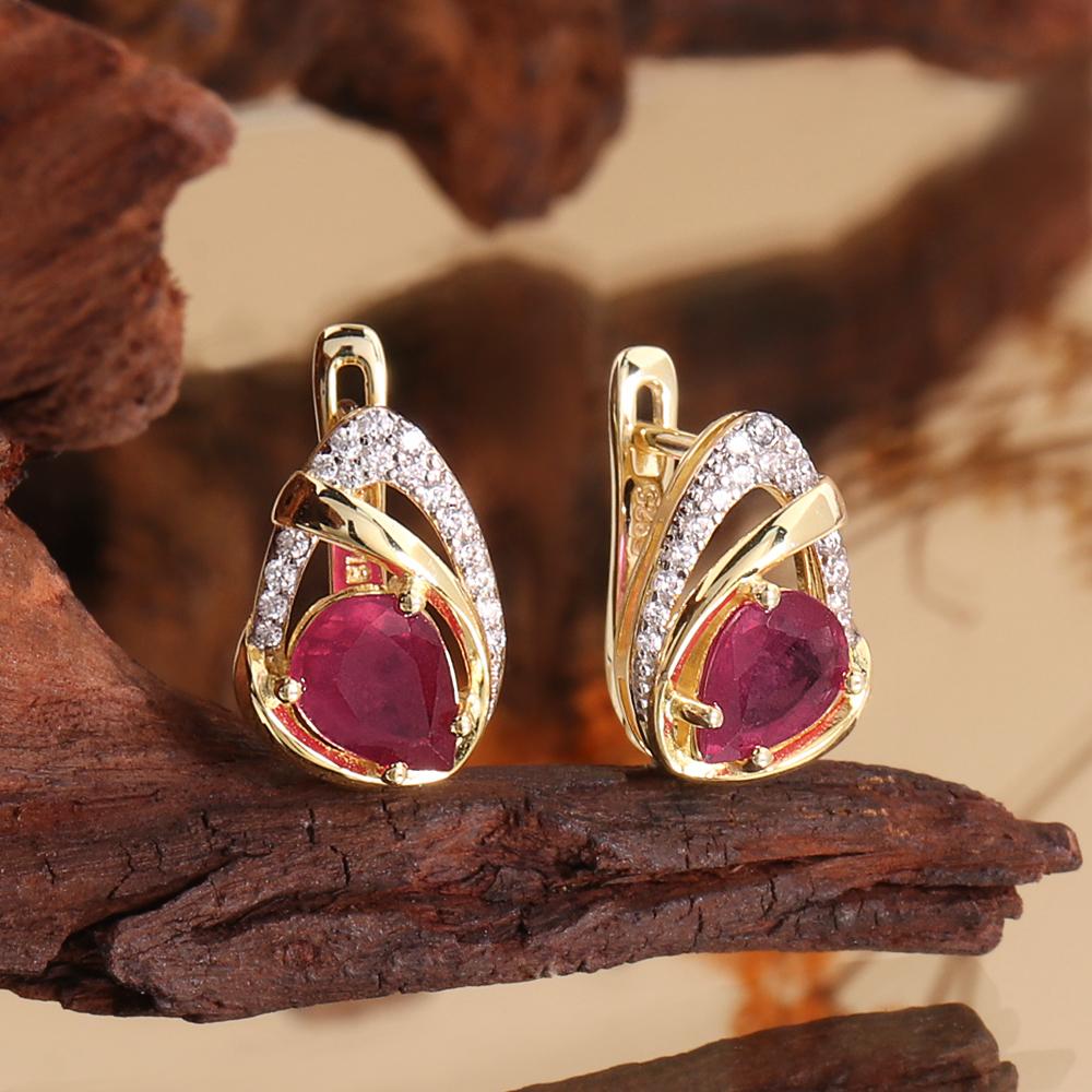 Light Luxury Natural Pear 6*8mm Filled Ruby Ring Earrings 925 Sterling Silver Jewelry Set for Women's Birthday and Banquet Gifts