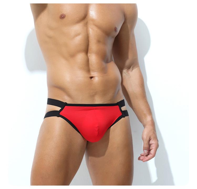 Men's Sexy Double Waistband Low-Rise Cotton Thong with U-Pouch and T-Back Design
