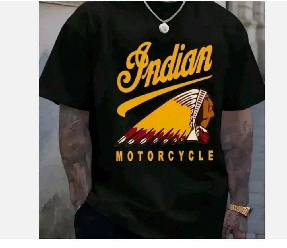 Винтажный мотоцикл Indian (Т17) Мужская черная футболка с круглым вырезом Унисекс футболка M