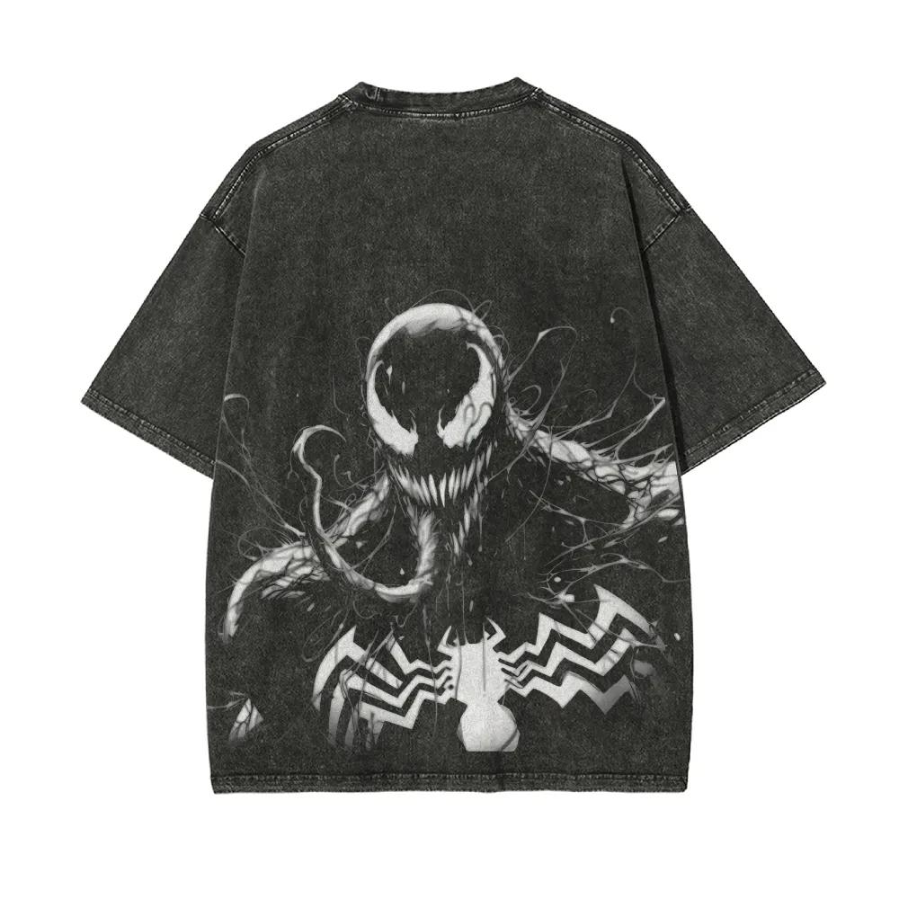 

American Rebel Anime Venom Graphic Print T-Shirt Men Women Vintage Washed Cotton Summer New Tee Streetwear Hip Hop Harajuku Fashion Oversized Top L