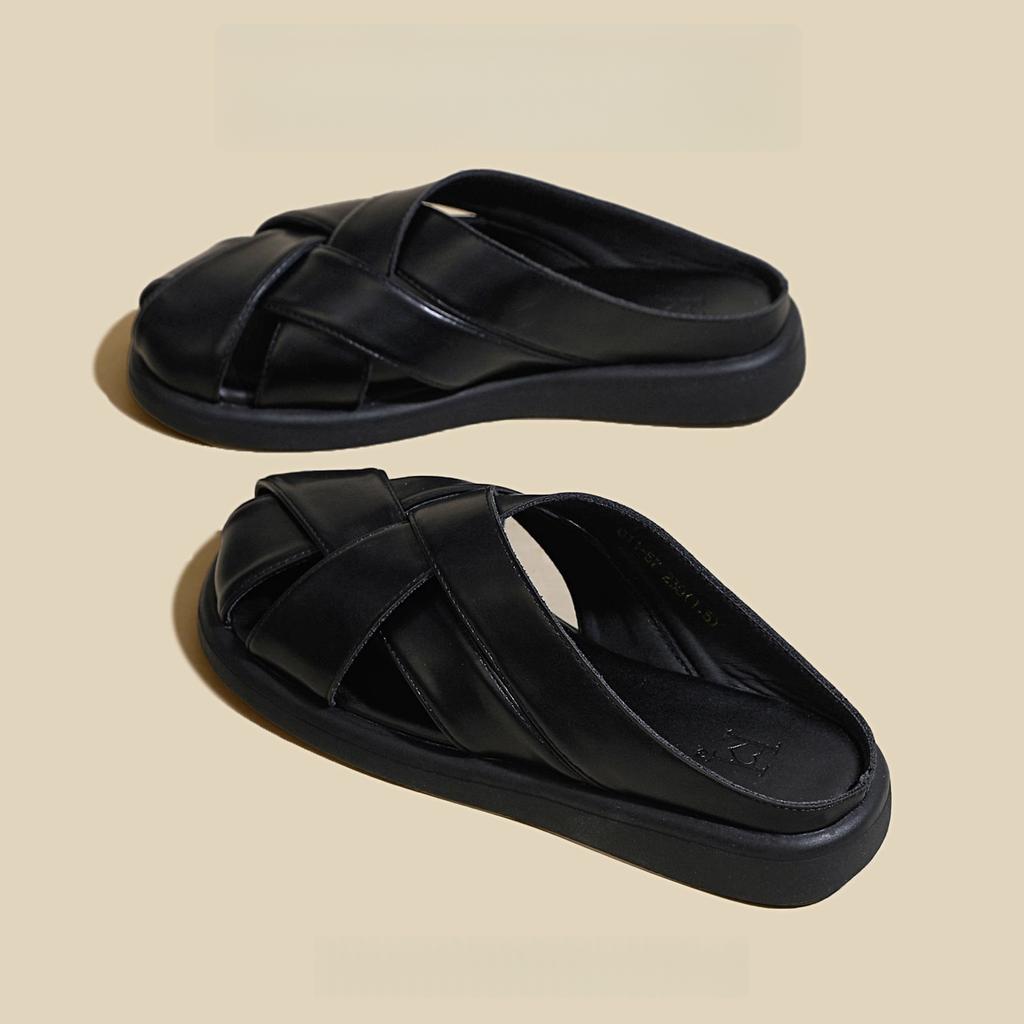 Sommer Gewebte Zehensandalen mit flachem Boden Damen Retro Perforierte Schuhe Lässige Sandalen