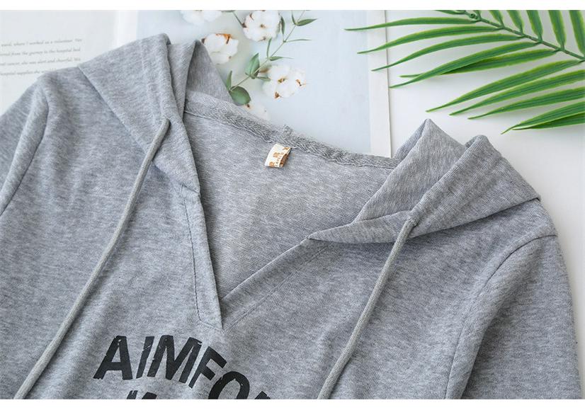 Women's Plus Size V-Neck Letter Print Hoodie - Long Sleeve Casual Slimming Top for Spring 2026