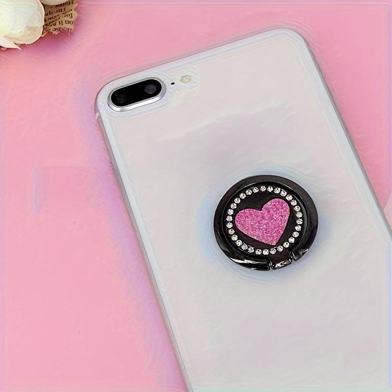 Circular Glittering Heart Metal Ring Buckle Phone Holder for Mobile Phone Car Magnetic Mount Smart Phone Accessories