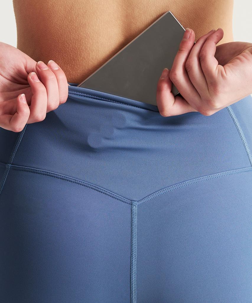 Leijibi Core Flex Pocket Women'S Leggings Knee-Length Running Shorts Blue