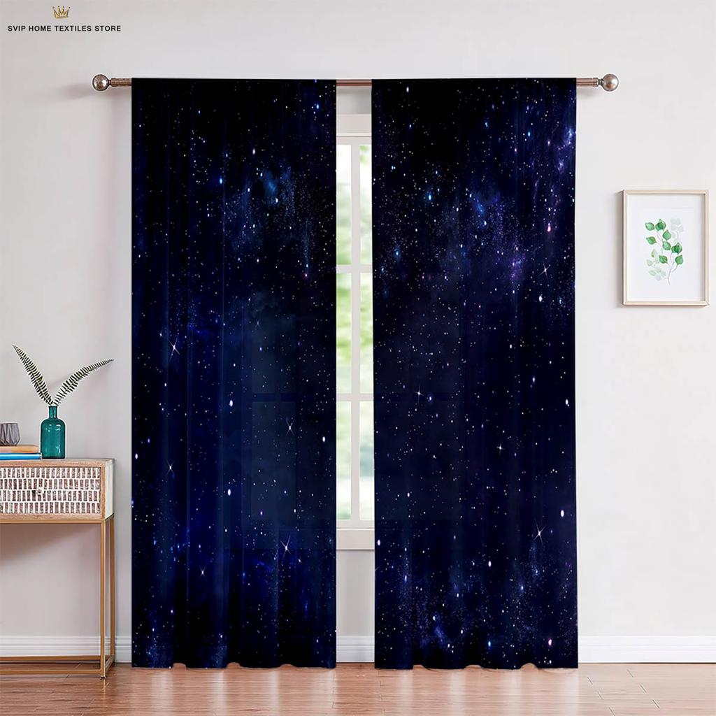 Fantasy Starry Sky Planet Universe 3D Printed Curtains, Bedroom, Living Room, Study, Realistic Atmosphere, Decorative, 2Pcs