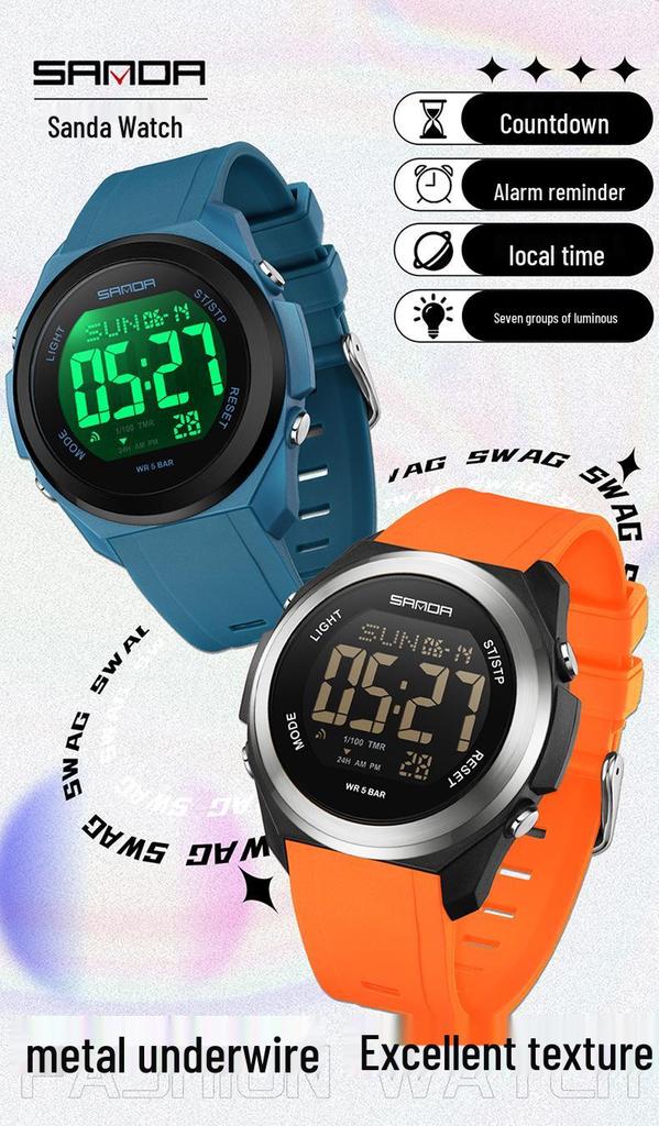 Sanda Unisex Student Party Watch: Colorful Lights, Multi-functional, Waterproof Sports Electronic Watch