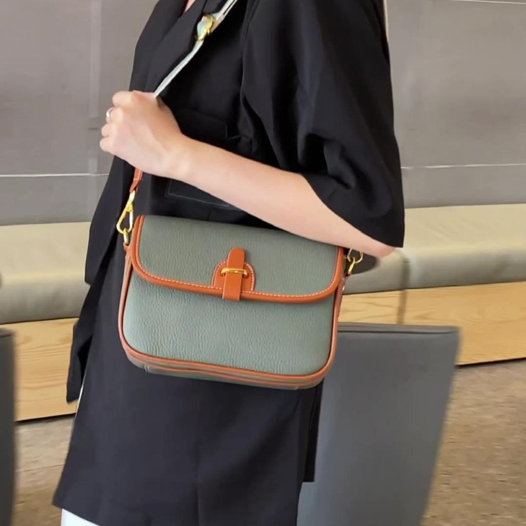 Leather women's bags, high-end first-layer cowhide contrasting color shoulder square bag, new summer women's messenger bag bag.