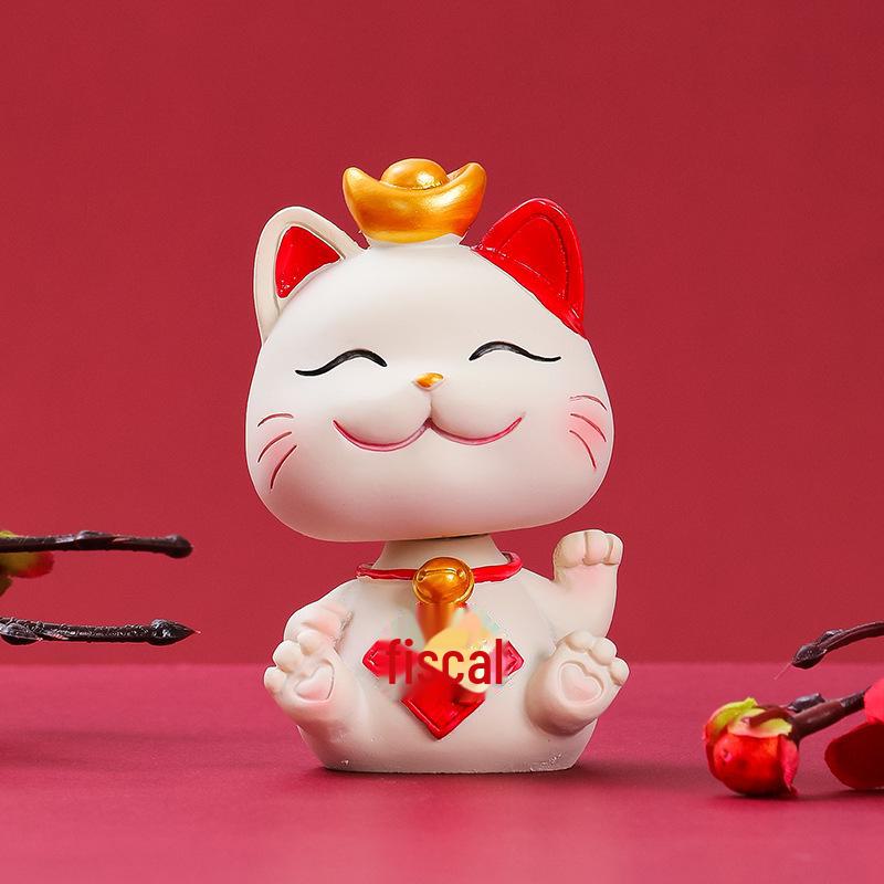 Lucky Cat Resin Desktop Ornament - Cute Cartoon Decoration for Office