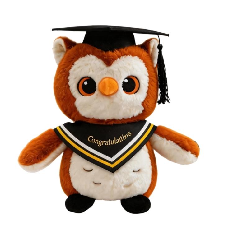 Plush Owl Toy with Doctor Hat Graduation Themed Accessory Unique Gift For Preschoolers Home Decoration