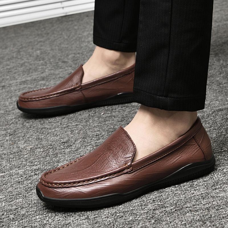 

Round head first layer cowhide simple men s casual shoes sleeve breathable flat heel versatile men s shoes 37