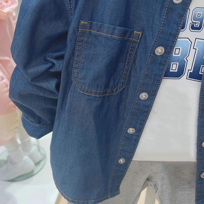 Neue Jungen Leichte Tencel Denim Hemdjacke mit Revers für Frühling und Herbst