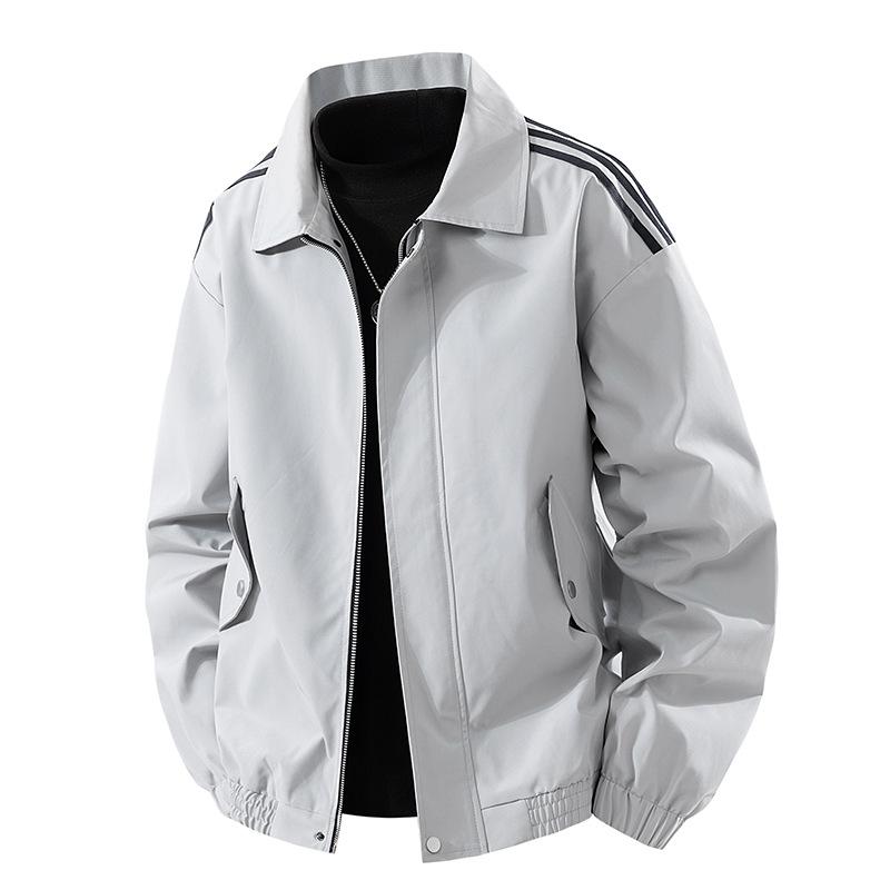 

Striped Jacket Men s Lapels Autumn and Winter New Men s Youth American Luxury Fashion Casual Coat Jacket 4XL серый