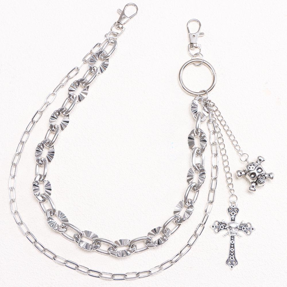 Punk Style Double-Layer Skull Pendant Chain for Pants – European & American Fashion