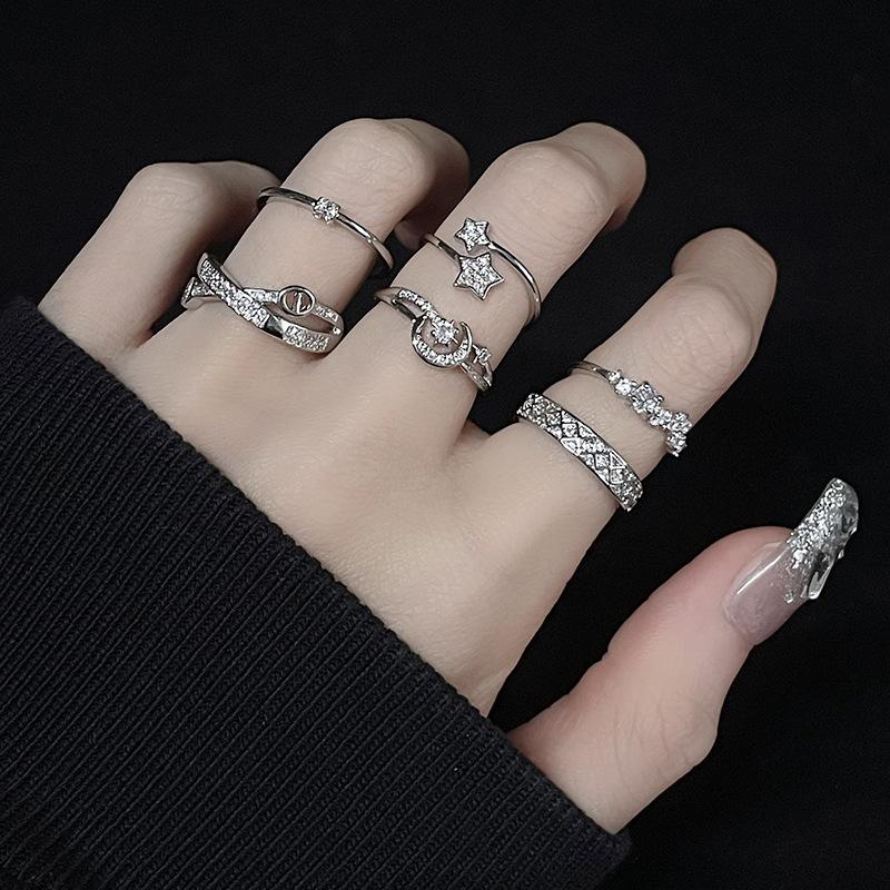 Diamond Zir*****Pening Simple Niche Design Cold Wind Light Luxury High Sense Ring Women