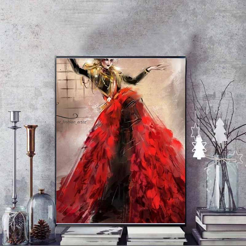 Disney 5D DIY Diamond Painting Cruella De Vils Red and Black Dress Fashion Illustration Embroidered Mosaic Cross Stitch Home Decor Gift Crafts