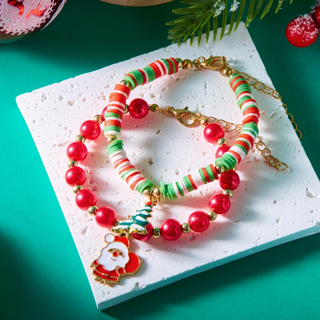 2Pcs Christmas Tree Colorful Snowflake Snowman Bell Charms Beads Bracelet for Women Crystal Bracelets Party Jewelry Gifts