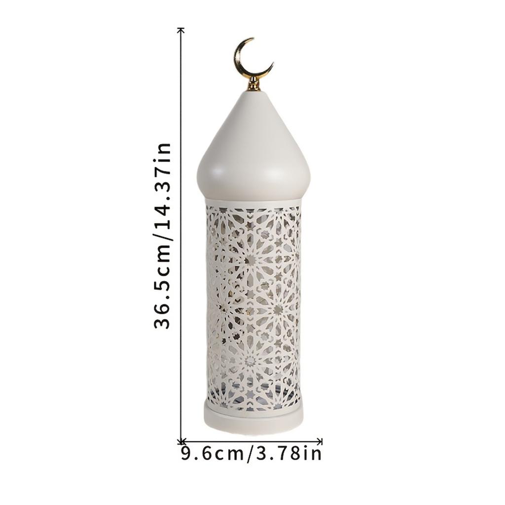 LED Decorative Atmosphere Lamp Warm Light Hollow Iron Lantern Battery Powered Candle Holder Tea Light for Living Room Shelf Desk