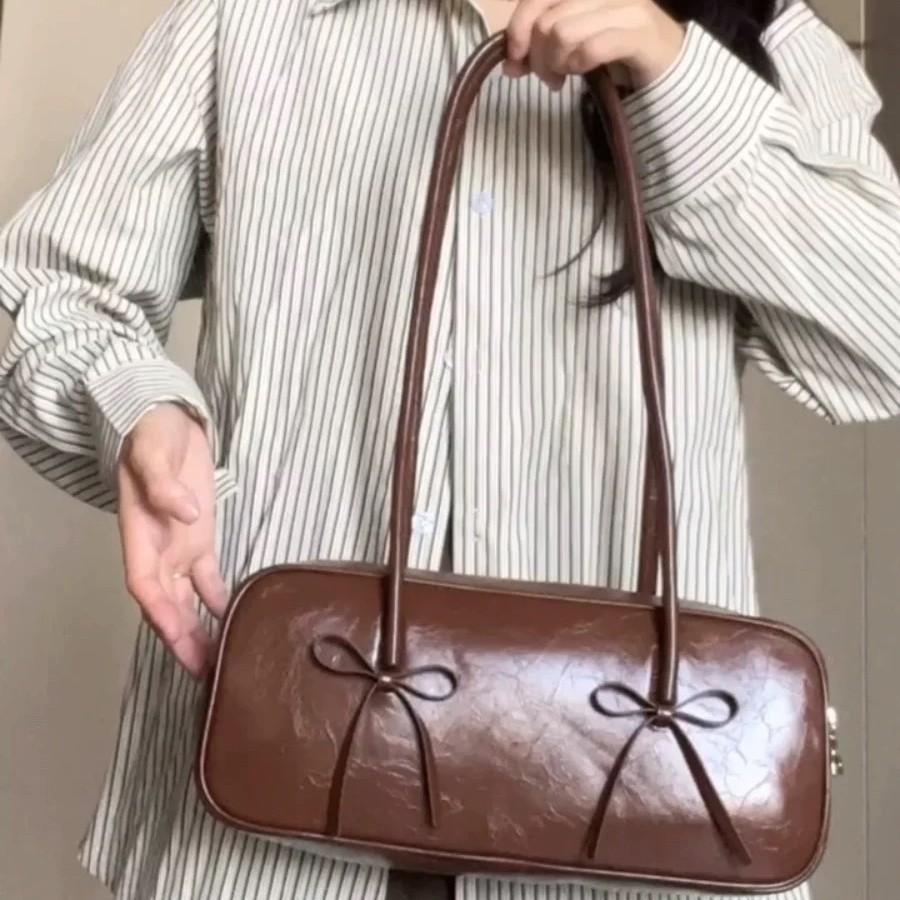

Bag new women s shoulder butterfly Boss bow niche trendy bag mention underarm stick portable pass коричневый