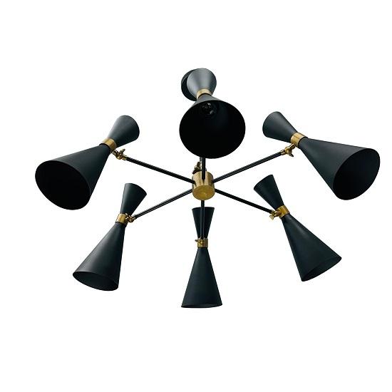 Mid Century Brass Vintage stropní svítidlo 6-ramenné 12 - Light Stilnovo Styl Sputnik Italský lustr - Ruční výroba