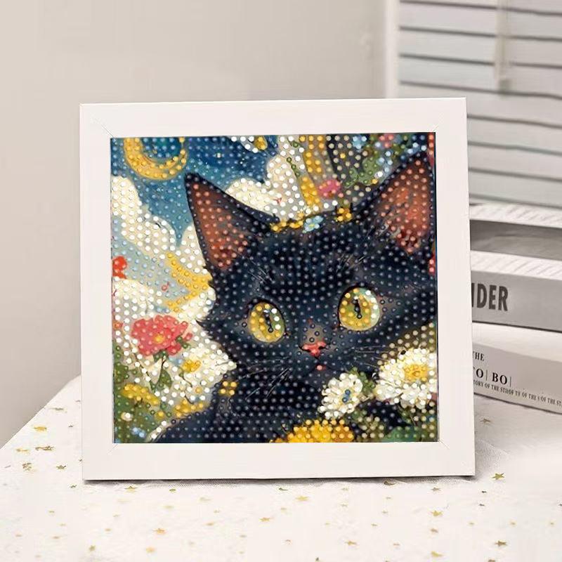 High-End Diamond Painting Diy Van Gogh Starry Sky Cat Creative Handmade Toy Table Decoration Diamond Painting With Frame