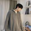 Men's Gray Cleanfit Half-Zip Hooded Sweater - Casual, Cool American Style Knitted Jacket