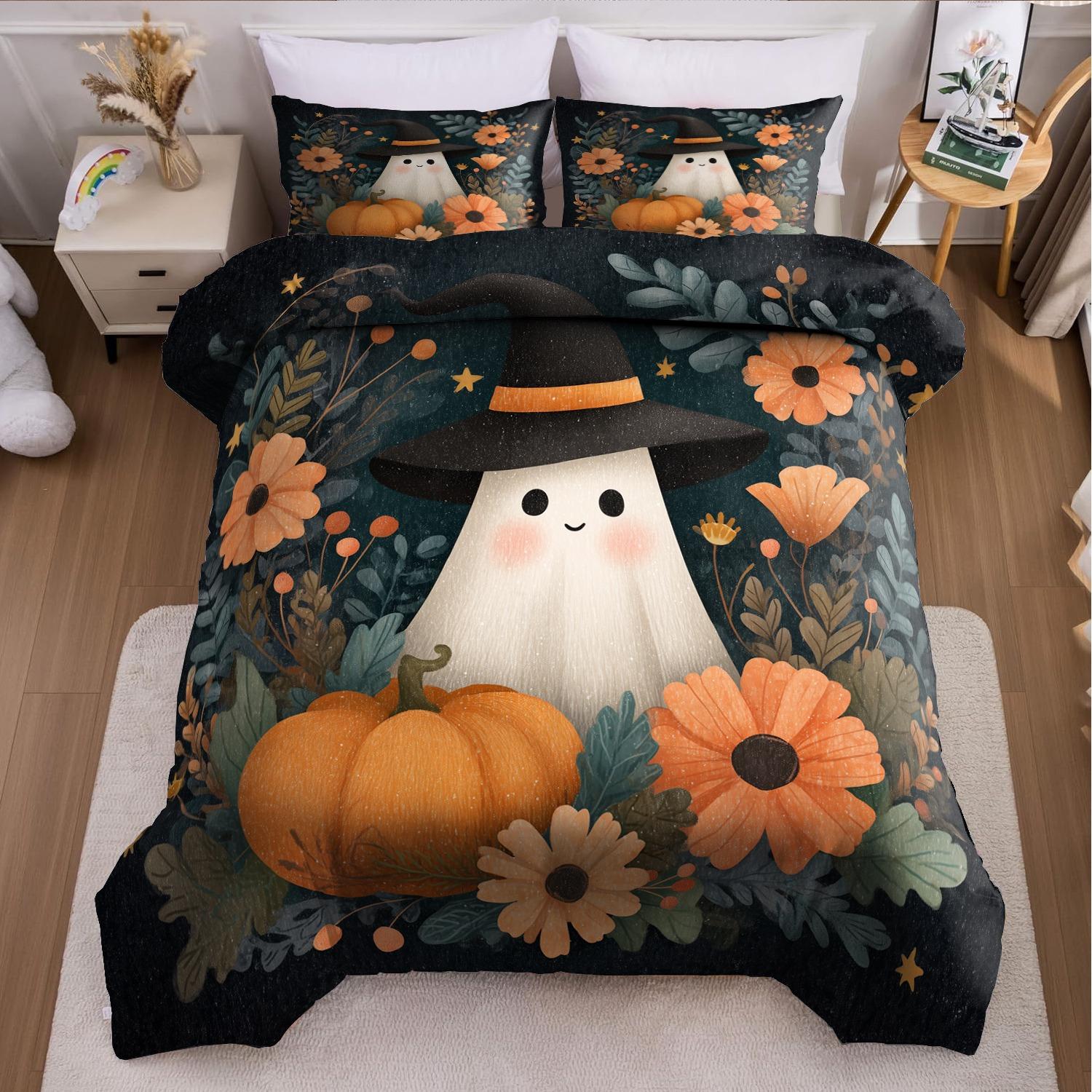 

3pcs Halloween Pumpkin Monster Duvet Cover Set without Core Quilt Cover with 2 PillowcasesSoft and Machine Washable EU Twin(135x200cm)