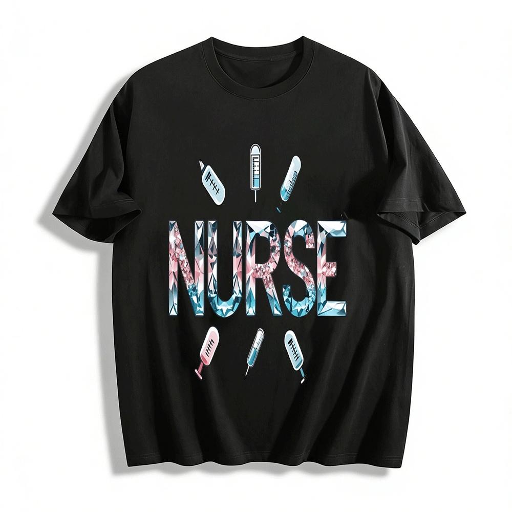 

Sparkly Diamond Pattern Nurse Print T-Shirt For Medical Staff Pure cotton T-shirt XXS