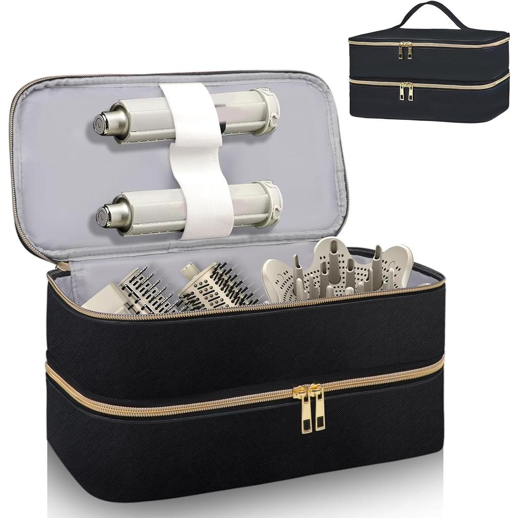 Reisdraagtas voor Shark Flex Style, Dubbellaagse Opbergtas voor Shark SpeedStyle Haardroger Accessoires, Waterdichte PU Leer Organizer Tas