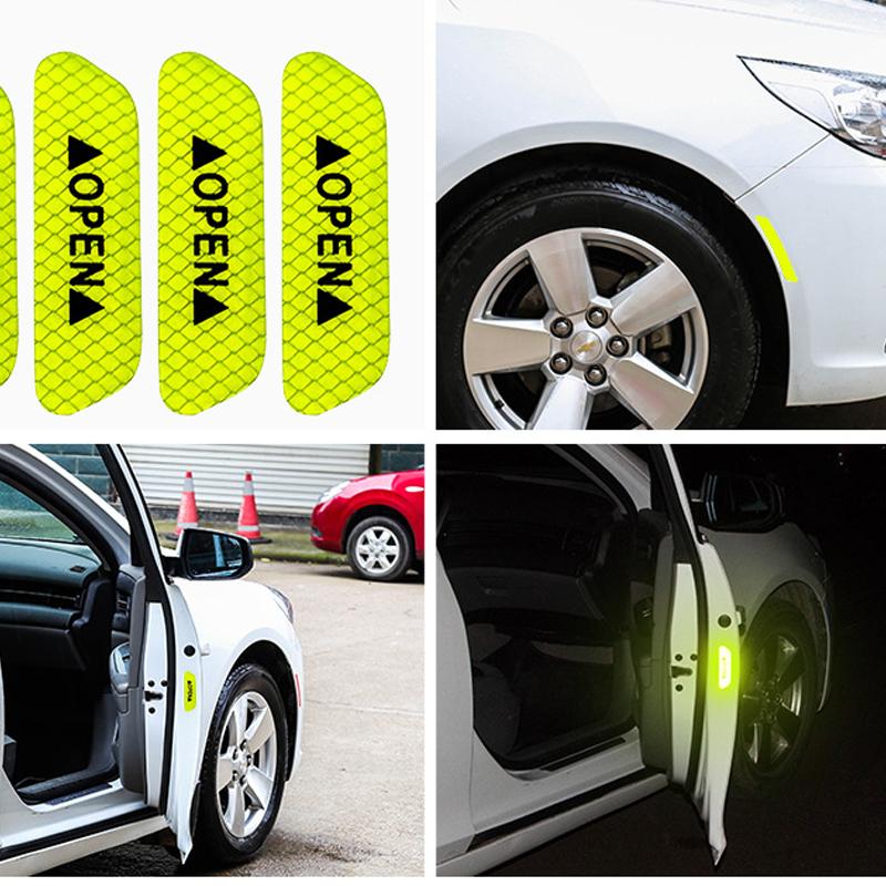 4Pcs Car Door Reflective Stickers Safety Opening Warning Reflector Tape Decal Auto Car Accessories Exterior Reflector Sticker