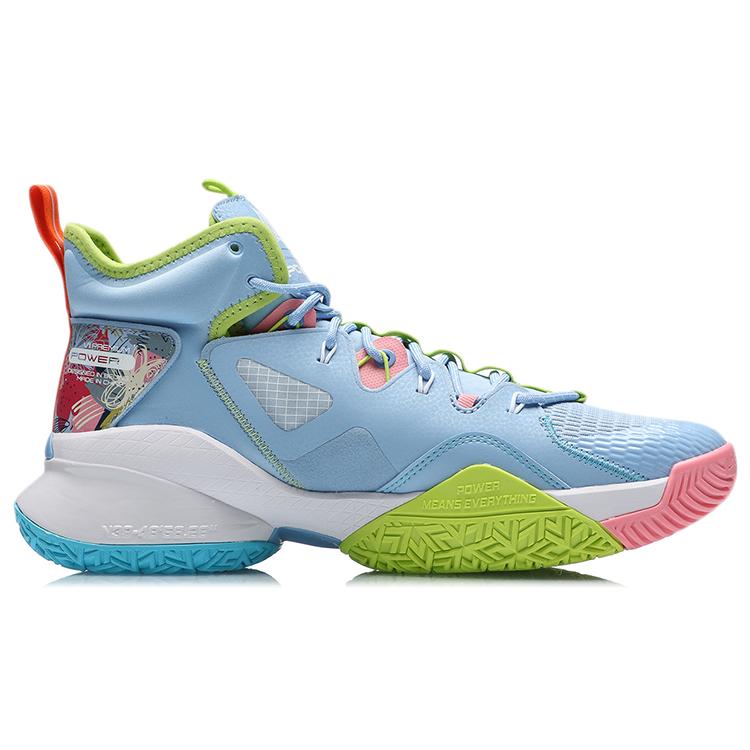 New LiNing Power 7 Cushioning Anti Slip And Wear Resistant Support Rebound Mid Top Basketball Shoes Blue Green ABAR007-2